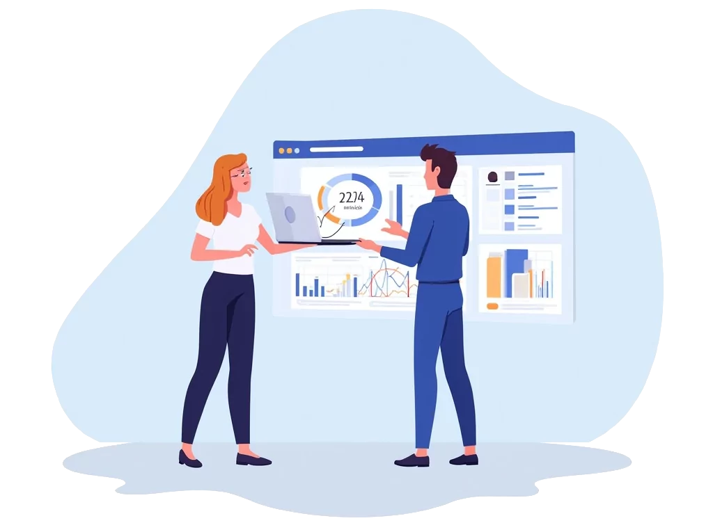 Ιδιοκτήτες επιχειρήσεων που διαβάζουνστατιστικά απόδοσης ιστοσελίδας