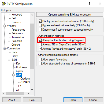 Βεβαιωθείτε ότι η επιλογή Attempt authentication using Pageant είναι τσεκαρισμένη.